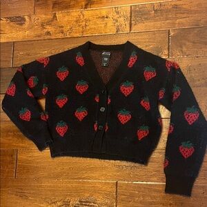 Strawberry Patterned Black Cardigan Sweater by Sweet Society-women’s XL
